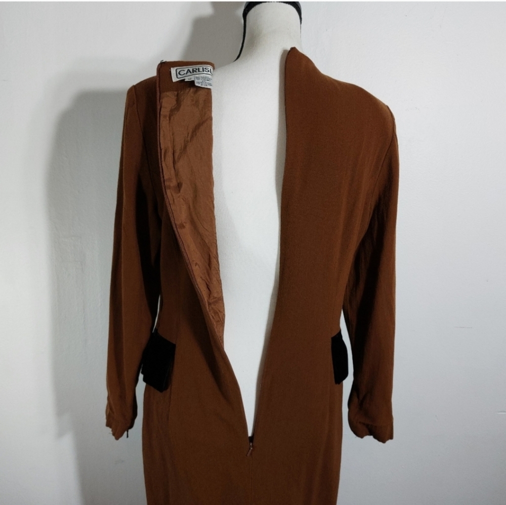 Vintage Carlisle Fully Lined Brown Long Sleeve Career Dress Size 12 - Picture 12 of 13